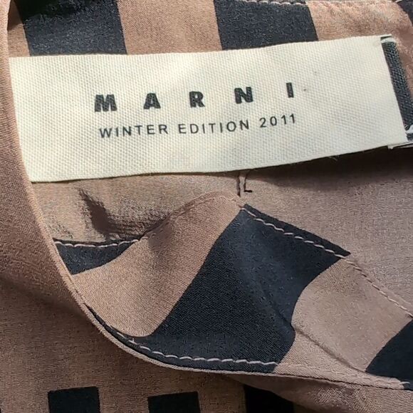 Marni Striped Brown and Black Shift Short Sleeves 💯 Silk Dress 42 - Picture 5 of 14